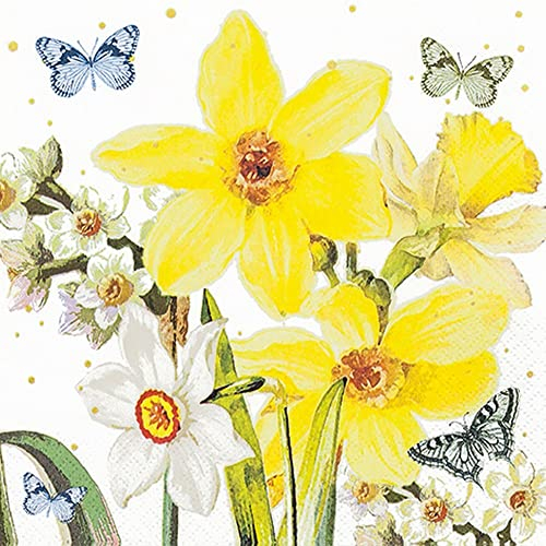 20 kleine Cocktail-Servietten Narzissen in voller Bl?te | Frühling | Ostern | Tischdeko | Decoupage | Serviettentechnik 25x25cm