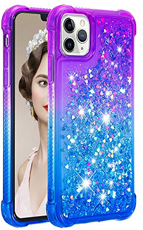 KBIKO-zxl Compatible with iPhone 11 Pro Max Case Clear Liquid Glitter Soft TPU Bumper Cover Shockproof Anti-Slip Girly Woman Protective Phone Case for iPhone 11 Pro Max.Purple Blue YBJ