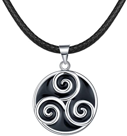 REIOT Collar Celta para Hombre, Colgante en Espiral Triskele con Cadena de Cuerda de Piel Sintética, Joyería de Amuleto Nórdico para Hombre