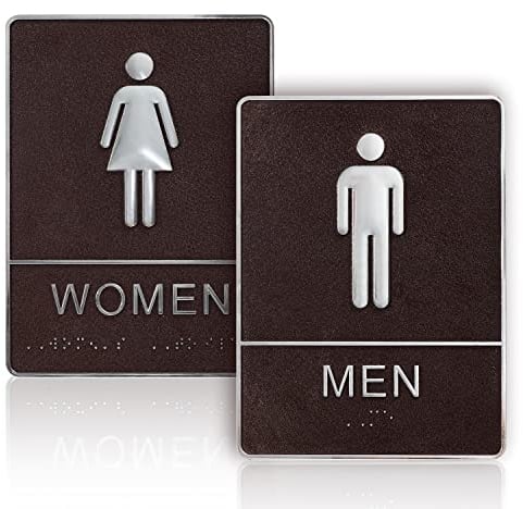 Cartello Bagno Uomo Donna con Braille, 2 Pezzi Cartello per Porta Bagno Cartello per Bagno con Foglio a Doppia Faccia per Affari Azienda Casa Hotel Centro Commerciale (Marrone)