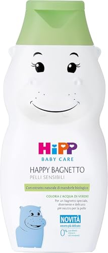 HiPP - Baby Care - Happy Bagnetto a Forma di Simpatico Ippopotamo, Bagnoschiuma per Bambini, per Pelli Sensibili, pH Neutro, con Estratto Naturale di Mandorle Bio, 1 Flacone da 300 ml | Forma di Simpatico Ippopotamo, Per Pelli Sensibili, pH Neutro, Con Estratto Naturale di Mandorle Bio