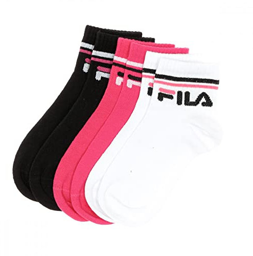 Fila Calzini Quarter Bambino, 3 Paia, Nero/Rosa/Bianco, 31-34 cm