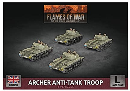 Generic Flames of War: Archer at Troop (BBX78) - 1:100 Scale Plastic Model Kit - 4 x Archer Tank Destroyers, 1 Decal Sheet - Ages 15+
