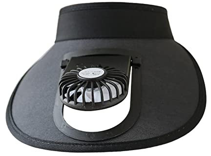 Sun Visor Hat with Fan Summer Large Brim Cooling Fan Hat Sun Hat Empty Top USB Powered 3 Speeds Fan Visor Hat for Cycling Camping Travel, Black