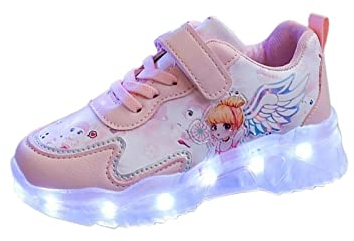 IRON JF Turnschuhe Mädchen，ELSA Prinzessin Schuhe, Mode LED Leuchtende Schuhe Aufladen Kinder Blitzes Schuhe,Kinder Sneakers (26-35) (Color : Pink E, Size : 32)
