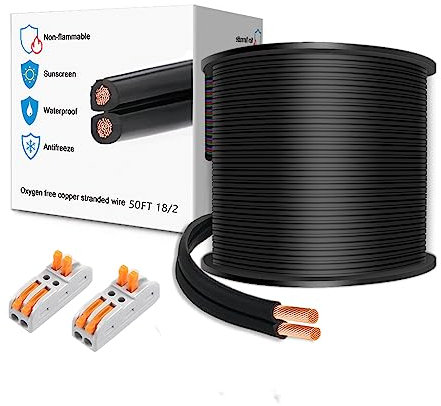 LEADTOPS 50FT 18/2 2x0.8mm² Landscape Lighting Wire 2 Conductor Low Voltage Extension Cable
