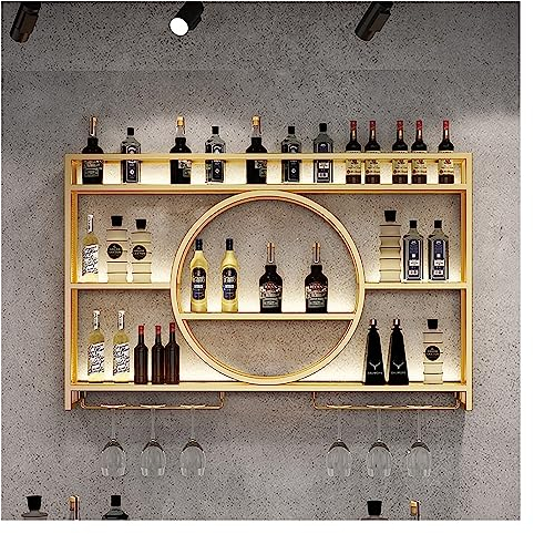 Porte-Bouteilles Muraux Industriels avec Porte-Verre,Casier À Vin Porte-Verre À Vin Suspendu Mural,Étagères Polyvalentes en Métal,Porte-Bouteilles,Étagère Murale en Verre,pour Cuisine,Bar (Color : Go