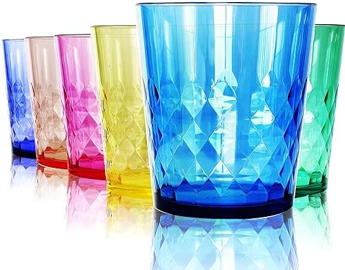 SCANDINOVIA - 400ml Unbreakable Premium Drinking Water Glasses Diamond Design - Set of 6 - Super Grade Acrylic Plastic Tumbler Cups - BPA Free - Dishwasher Safe - Stackable