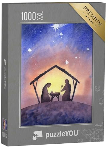 Puzzle 1000 Teile XXL „Aquarell: Der Stall von Bethlehem“ – aus der Puzzle-Kollektion Christentum