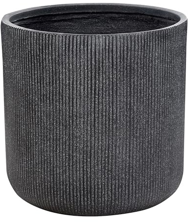 Blumentopf Ton und Glasfaser grau rund 55 x 55 x 55 cm mit Rillen modern Oreoi