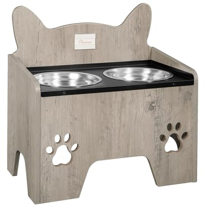 Hzuaneri Erhöhte Hundenäpfe, Erhöhter Hundenapf, Hundenapfständer mit 2 Edelstahlnäpfen, Auslaufsicheres Hundenapf-Set, Futternäpfe, für Große, Mittelgroße Hunde, Greige PB07105B