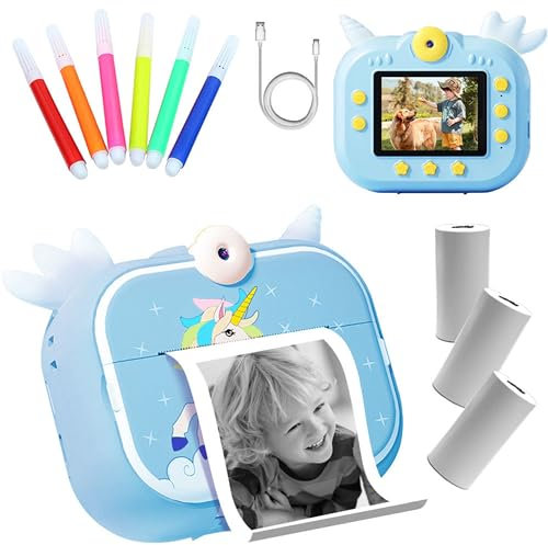 Kids Camera Instant Print, Girls & Boys Zero Link Print Photo Selfies Video Digital Camera with Photo Paper Print Rolls, 16GB Micro SD Card, Birthday