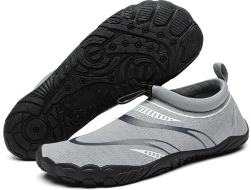 Mishansha Escarpines Hombre Zapatos de Agua Mujer Secado Rápido Zapatillas Agua Ligeras Escarpines Agua Barefoot Zapatillas Minimalista Respirable Calzado para Playa Vela Surf Nadar Gris Plata,Gr.43