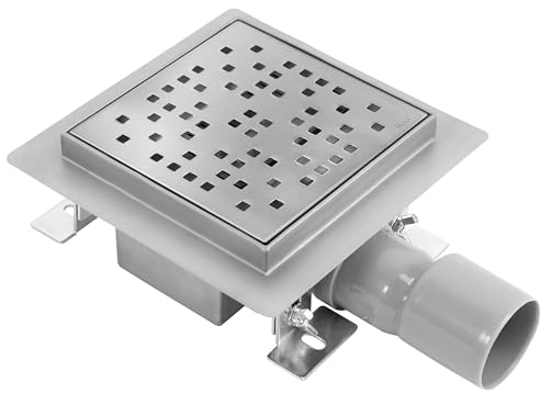 Rea Duschrinne Abfluss DOTS 150x150, Nickelbürste, Edelstahl, Duschablauf, Siphon, Bodenablauf für Badezimmer, Dusche, Bodenablauf (gebürsteter Stahl)