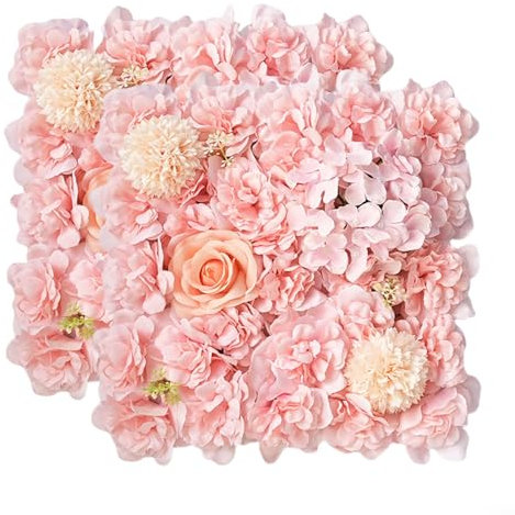 Lot de 2 panneaux muraux de fleurs artificielles pour décoration de la maison (rose clair)