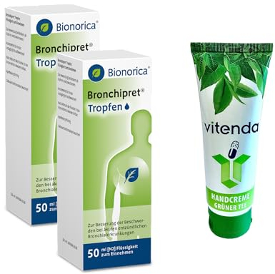 Bronchipret Tropfen 2x50ml inclusive einer Handcreme von vitenda - Löst den Schleim, lindert den Husten