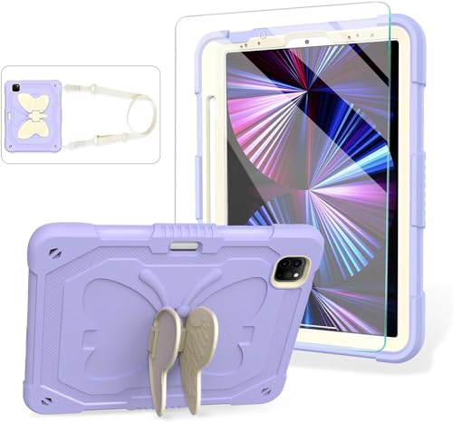 ACEMO für iPad Air 5.Generation Hülle iPad Pro 11 Zoll Schutzhülle für Kinder Mädchen mit Displayschutzfolie,Schmetterlingsständer,Schultergurt,Stifthalter Niedliche Hülle für iPad Air 4.Gen 10,9’’