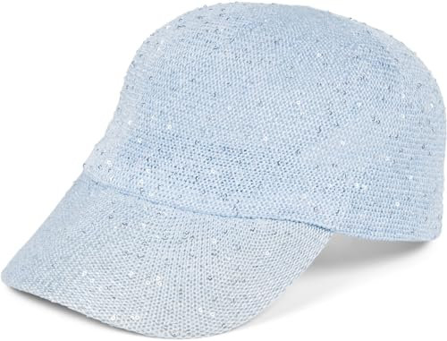 styleBREAKER Damen Sommer Baseball Cap gewebt mit Pailletten | Luftiges Basecap mit Metallschnalle verstellbar | Einfarbige Schildkappe für Strand und Freizeit, Farbe:Hellblau
