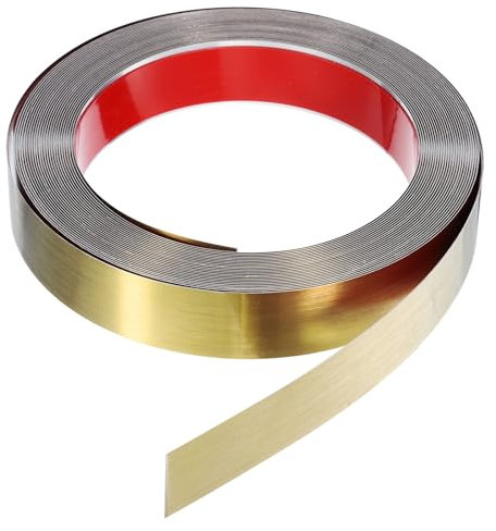 sourcing map Garniture murale autocollante en acier inoxydable brossé pour mur, plafond, sol, armoire, carrelage, doré, 12 x 3 cm