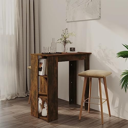 Baziroo Bartisch Räuchereiche Tresentisch mit 3 Ablagen Restauranttisch Bistrotisch Hausbar Esstisch Bartisch mit Lagerregal 102x50x103,5 cm