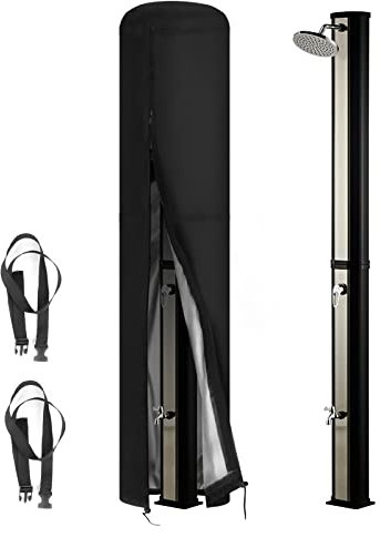 Saking Solar Shower Cover Waterproof, Heavy Duty Outdoor Shower Cover for 10.6 Gallon Solar Shower with UV Coating, Protective Cover for Solar Showers, Umbrella Cover, Windproof, Black (230 x 67 cm)