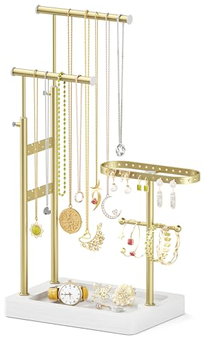 Alsonerbay Schmuckständer Schmuckhalter Kettenständer Schmuck Gold, drehbare Ohrringständer Schmuckaufbewahrung Schmuck Organizers für Ketten Ohrringen Ringen Uhren Armbändern Weiß