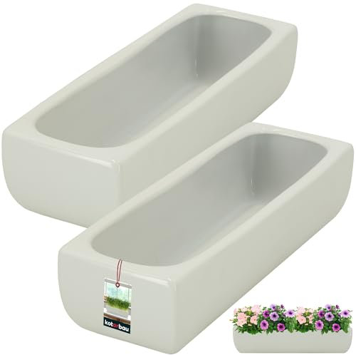 KOTARBAU® 2er Set Keramik Blumentopf länglich innen Weiß Blumentopf rechteckig 31x10,5x7 cm Sukkulenten Topf für Wohnzimmer Fensterbank Pflanzkübel länglich Piano Kollektion Bonsai Pot