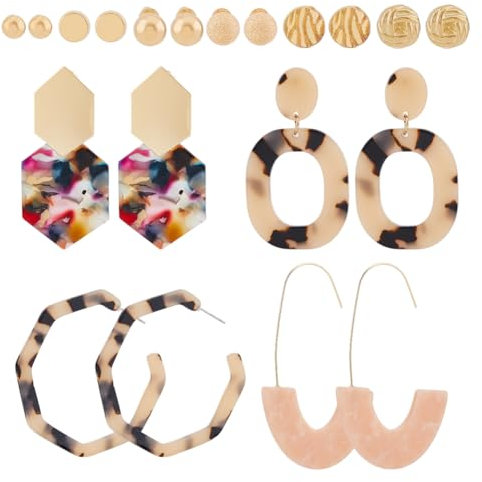 SUPERFINDINGS 10 Styles Statement Ohrringe Set Acryl Creolen Zierliche Halbe Creolen Sechseckig Oval Rund Ohrstecker Schmuck Für Frauen Und Mädchen