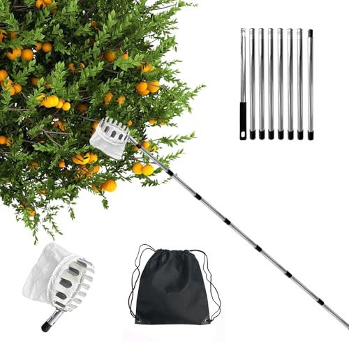 Raccoglitore di Frutta,Raccogli Mele,Bastone Raccogli Frutta Telescopico,Raccogli Frutta da Albero,Strumento per Raccogliere Frutta,Raccogli Ciliegie Telescopico,Raccoglifrutta (3.2M)