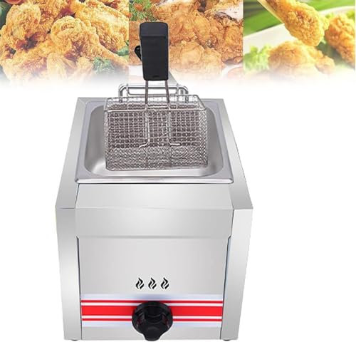 LQQYJSM Freidora Gas 10l/20l/30l, Encimera Acero Inoxidable Doble Tanque Cocina Freidora con Cesta, Freidoras Patatas Fritas con Potencia Fuego Ajustable para Uso Doméstico,Singlecylinder10L