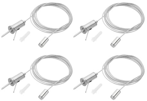 PATIKIL Kit de Câble suspendu de Plafond, 2m/6.6Ft 4 Set Kit de Câble de suspendu Réglable pour Lumière Panneau Suspendu Corde Pince à Ongles Ronde Rainurée pour Luminaire, Style 1