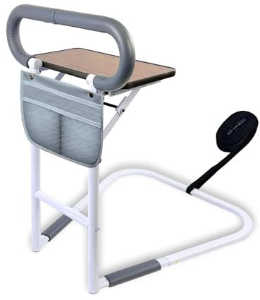CTANCIFANG Bett Aufstehhilfe mit faltbarem Tisch und Aufbewahrungstasche, Bettgitter senioren,Rausfallschutz und Sicherheit,Geeignet für alle Betttypen mit Matratzen ab 15cm aufwärts (weiß)