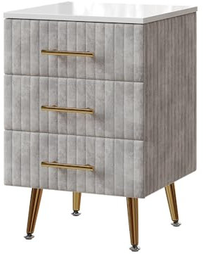 Vicco Nachttisch Velia, Nachtkommode, Grau, 41 x 62 cm mit 3 Schubladen