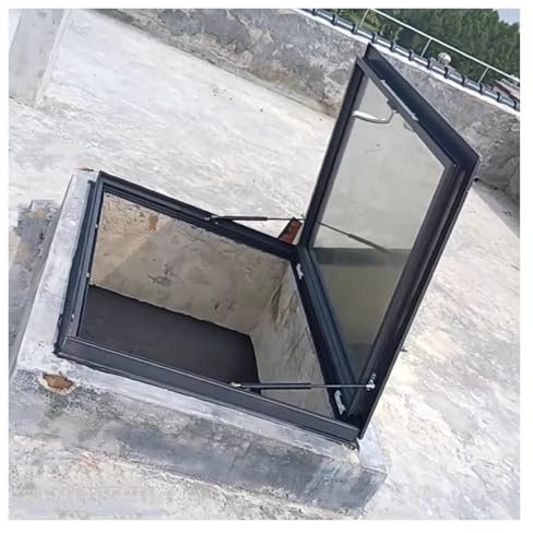 Dachluken Quadratische Dachbeleuchtung Brunnen Fenster, Anpassbare Dachfenster Mit Doppelschichtigem Gehärtetem Glas, Rainproof Keller Loft Villen Luke Abdeckung Escape Access(LXW-95x95cm/37.4x37.4in)