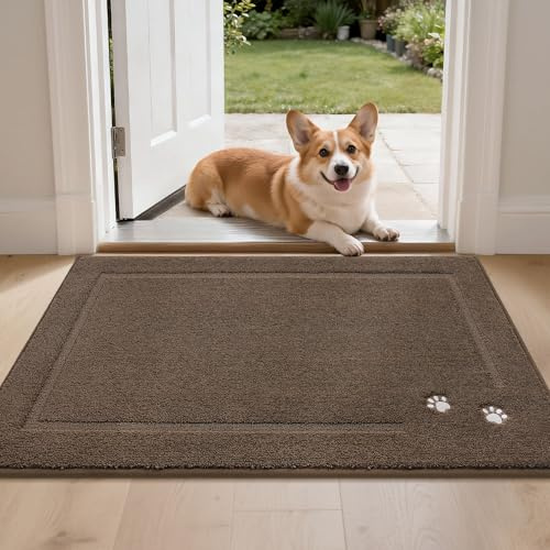 BEQHAUSE Door Mat for Muddy Paws, TPR Non-Slip Backing, 60 * 90cm, Brown | Washable Door Mat, Dirt Trapping, Polyester, Low-Profile for High-Traffic Areas, Hallways, Entryways, Balcony and Garage