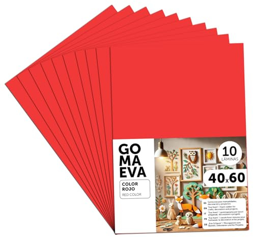 m-office Moosgummi Platten 40x60cm, Bunte EVA Foam Bastelplatten für Kinder, DIY, Schule, Deko & Kunstprojekte – Ideal als Bastelpapier, Moosgummi mit und ohne Glitzer (Rot, 10 uds)