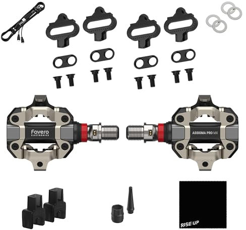 Favero Assioma PRO MX-2, Dual-Sensing Side Pedal Based Cycling MTB Power Meter with Extra Cleats, MTB-Compatible SPD Cleats, Bluetooth and ANT+ Connectivity for Cycling GPS Computers & Smartphones