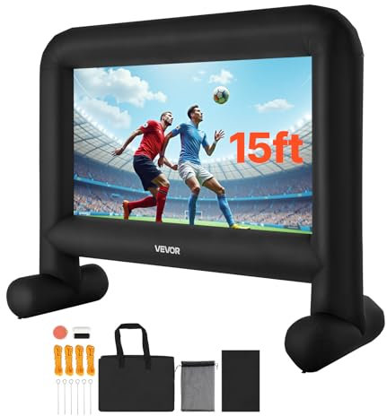 VEVOR Écran de Projection Gonflable Diagonale de 457 cm, Format 16:9, 600D, Lavable, avec Sac de Rangement Portable, Installation Facile, pour Extérieur, Cinéma Maison, Soirée à Thème, Piscine