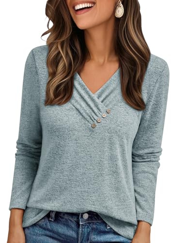 Cuptacc Long Sleeve Tops for Women UK Autumn Winter 2025 Stylish Warm Thick Ladies Jumper Lightweight Breathable Elegant Sexy Sweatshirt Grey Blue M