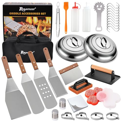 ROMANTICIST 132-teiliges professionelles Grillzubehör-Set – robustes Edelstahl-Grillspatel-Set für Grillrost, Hibachi, flache Oberseite, Outdoor-Kochen – tolles Grillgeschenk für Geburtstag, Hochzeit
