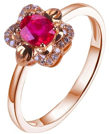 Homxi Hochzeitsringe Ring Rosegold 375 Damen, 4 Zinken Oval mit Erstellter Rubin 0,59 Karat und Moissanit, Damen Verlobung Ring Rosegold Größe 52 (16.6)
