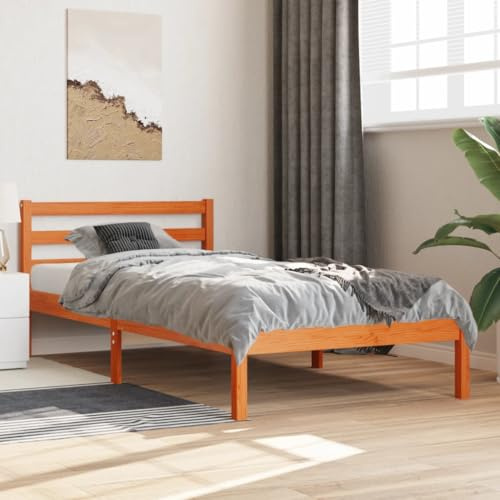kithwjll Massivholzbett Wachsbraun 75x190 cm, Kiefernholz Bettrahmen mit robusten Latten, Einzelbett für Schlafzimmer, modernes Design, ohne Matratze