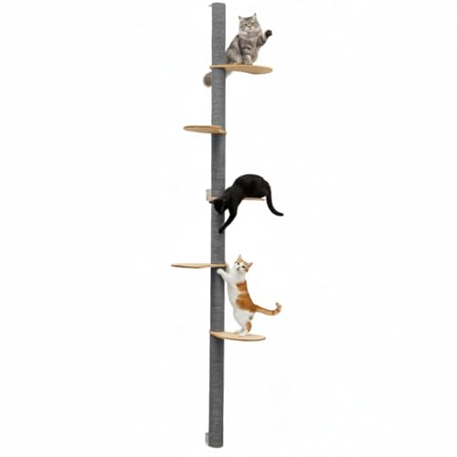 eyepower 240 cm Wandkratzbaum Luna mit 5 Plateaus zum Klettern - Kratzbaum Groß für Katzen - Kletterbaum mit Wandhalterung - Katzenbaum zur Wandmontage - Kletterwand Katze Kratzstamm Kratzsäule Wand