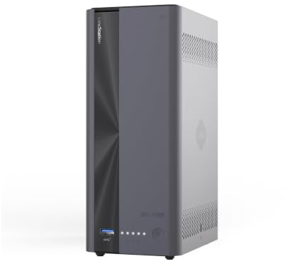 LincStation E1 - Memoria NAS a 4 bay, 4 GB di RAM, 64 GB eMMC, porta 2,5 GbE, Quad-Core, HDMI 2.0 per server multimediali 4K, supporta SSD NVMe e SATA HDD fino a 76 TB, per iOS/Android/Windows (senza