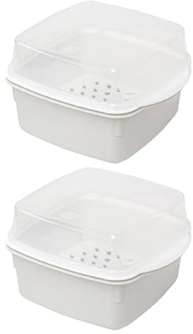 CAXUSD Microwave Steaming Pot 2Pcs with Food Container and Removable Strainer, for Microwave Cooking of Buns, Dumplings and Vegetables