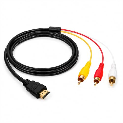 SEASJHBAY 1 cable adaptador HDMI a 3RCA de 1,5 m, cable HDMI a RCA AV de 1,5 metros para set Top Box, receptor, TV, proyector, reproductor multimedia HD, adaptador RCA para TV con 3 x RCA Audio Video
