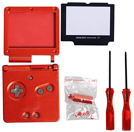 Timorn Full Gehäuse Shell Fall Deckel + Screen Protector Teil + Tri-Wing + Kreuz Schraubendreher Reparatur für Gameboy Advance GBA SP (Wein Red Pack)