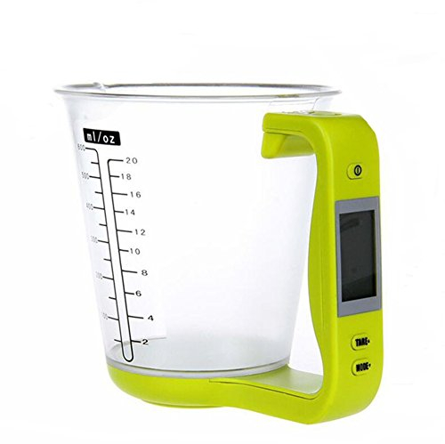 Caraffa graduata da cucina, bilancia elettronica, bilancia digitale a tazza, dispositivo di pesatura termometro con display LCD, misurino, accessori da cucina - verde