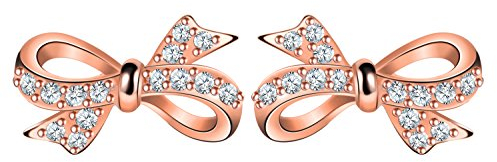 Infinite U Girl's 925 Sterling Silver Cubic Zirconia Butterfly Bow Stud Earrings, Rose Gold Plated