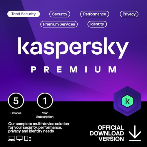 Kaspersky Premium Total Security 2025 | 5 Devices | 1 Year | Anti-Phishing and Firewall | Unlimited VPN | Password Manager | Parental Controls | 24/7 Support | PC/Mac/Mobile | UK Online Code